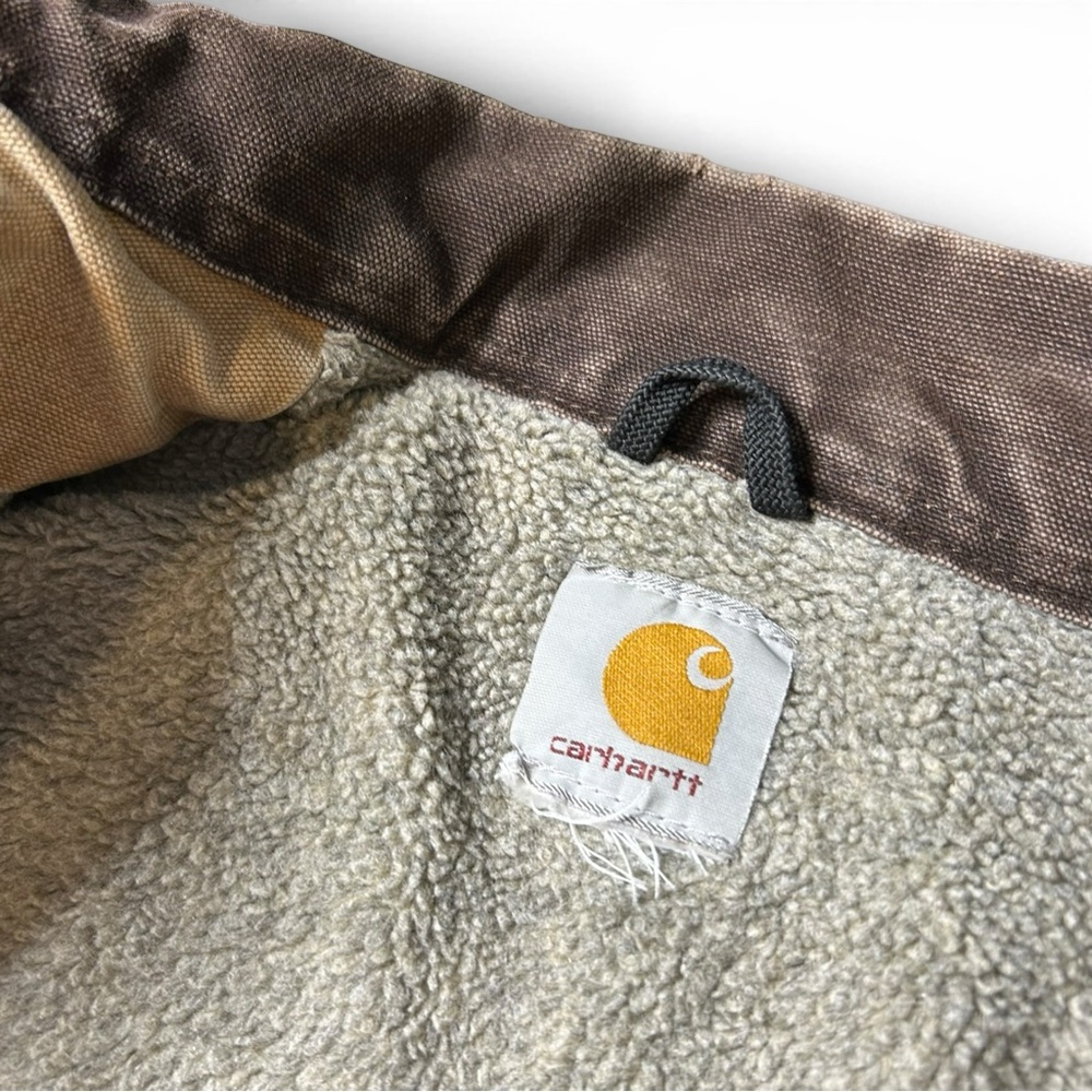 Vintage Carhartt Duck Jacket Sherpa Lined Distressed Workwear Coat L - Picture 12 of 16